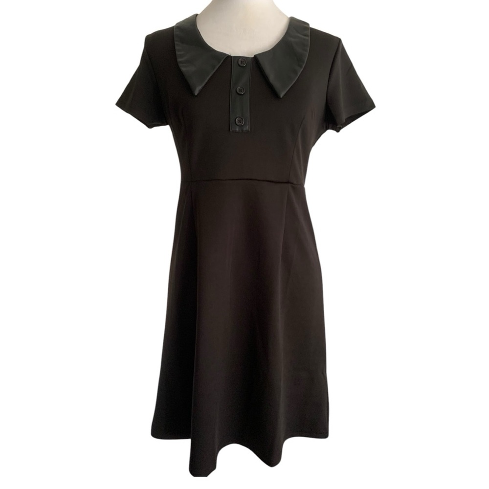 Sourpuss Skater Dress Women’s Black Small Faux Leather Trim Witchy Gothic Retro